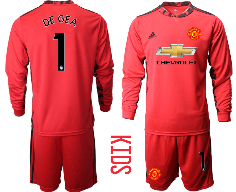 Youth 2020-2021 club Manchester United red long sleeved Goalkeeper #1 Soccer Jerseys->manchester united jersey->Soccer Club Jersey